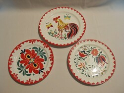 3 db virág és kakas mintával kézzel festett Gránit tányér 20-24 cm