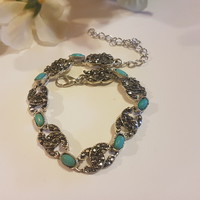 Marcasite and turquoise silver plated bracelet