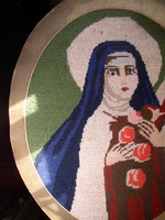 Szent Rita portré gobelin kép, ovális-karton keretben, XX.szd második fele.