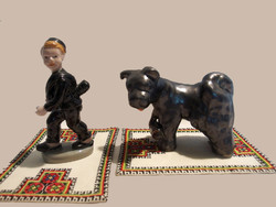 Jelzett kerámia kéményseprő fiú és fekete puli kutya 2-es