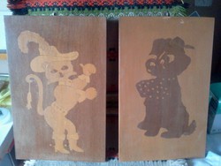 Wall picture marquetry - dog with boots, dog