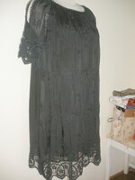 Night black, wonderful embroidered airy silk silk dress, new