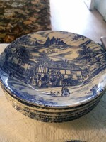 English churchil porcelain faience blue equestrian post wagon tableware 19 pieces