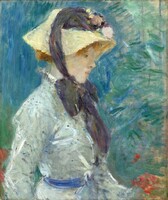 Berthe morisot - girl in straw hat - canvas reprint on blindfold