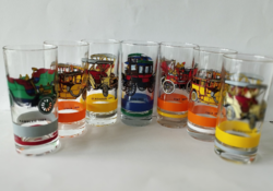 7 pcs retro oldtimer car, marked french glass cup