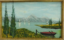 Unknown artist - Balaton sailboats - oil / wood - painting