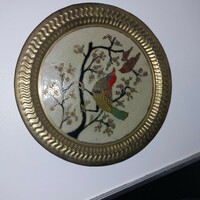 Copper wall bowl with fire enamel painted hummingbird bird