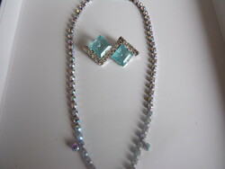 Wonderful aurora borealis necklace ,aqua blue stone brooch