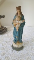 Koronás Szűz Mária a kisdeddel,gipsz szobor 32 cm.