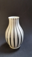Sándor Koczor's Hólloháza porcelain black and white striped vase is 11.5 cm high