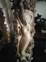 Carved wooden mermaid statue 42 cm