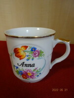 Csehszlovák porcelán pohár ANNA felirattal, tavaszi virágokkal. Vanneki! Jókai.
