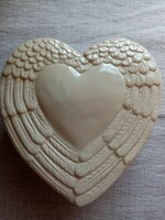 Kerámia angyalszárny mintás szív alakú ékszertartó, bonbonier, tároló