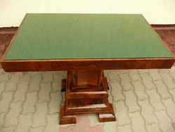 Very rare, design art deco glass salon table with walnut veneer from 1930