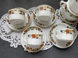 Wonderful flower garland with 4 persons old Czechoslovak tea set - incomplete