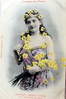 Antik Bergeret üdvözlő fotó képeslap   nárcisz hölgy