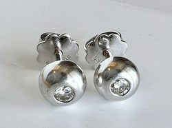 202T. About 1 forint! Button brilliant (0.1 ct) 14k white gold (2 g) earrings with snow white modern stones!
