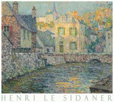 Henri le sidaner houses by the river 1920 painting art poster, french small town street scene bridge