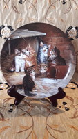 Macskás porcelán dísztányér, cicás falitányér 7 (L2290)