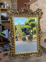 Aranyozott, fa keretes florentin tükör, csiszolt-fazettás üveglappal, XIX.szd vége.