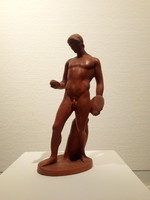 Marked, flawless, discus-throwing nude male terracotta statue