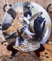 Macskás porcelán dísztányér, cicás falitányér 4 (L2287)
