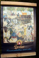 Antique atmospheric dreher beer advertising poster with thoughtful reprint of servant István 58 x 83 cm