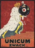 Unicum zwack advertising poster reprint print judge Michael King mantle crown vintage liquor bottle
