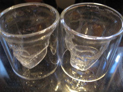 Pair of skull glasses, coffee and whiskey warmers, double-walled