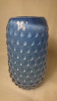 Fújt szakított bütykös kék üvegváza XX.század elején készült