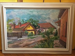 Csepel palm oil painting - village street view