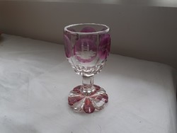 Biedermeier, bieder pohár, kézzel csiszolt, gravírozott, 19. századi üveg régiség, hibátlan állapot
