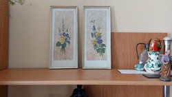 2 pcs klara krebitz flower painting with 16x37 cm frame, worn frame