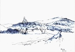 László Bod (1920-2001): nadap, February 12, 1983 - Unique, well-drawn ink drawing