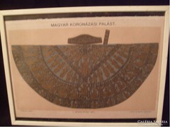 Magyar koronázási palást LITOGRÁFIA üveglapos keretében 24,5 x 18,5cm