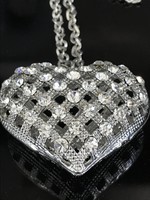 Huge heart pendant necklace inlaid with Swarovski crystals, 68 cm long