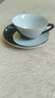 Hollóházi fekete fehér kávés csésze tanyerral