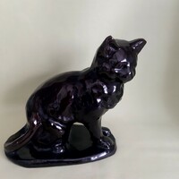 Retró! Fekete macska, magyar kerámia, mázas kerámia szobor