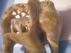 U11 Jade stone-carved artistic elephant family rarity with baby in the belly for sale