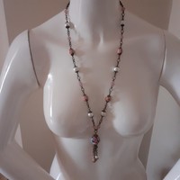 Floral plasticine beaded long necklace