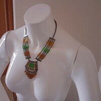 Green amber cube necklace