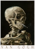 Van gogh skull with cigarette 1886 painting art poster, vanitas, human skeleton death cigarette