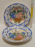 Marked, colorful flower basket pattern hard ceramic wall plate 2 pcs (2234)