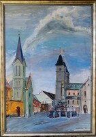 Fk/215 - painting by artist Tibor Balázs – Church Square