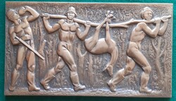 Ács József: Vadászat, bronz dombormű, relief