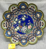 Large, 19th Century, compartment enamel, cloisonne decorative plate 36.5 cm!