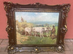 Cserna Charles ox cart landscape rural folk life in blondel frame