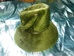 Régi kalap zöld bolyhos női fejfedő 1940-50-es évek stílusa
