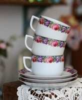 Rózsás porcelán teás szettek, antik Erdmann Schlegelmilch, 1800-as évek vége
