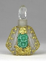 1J158 Antik kisméretű díszes parfümös üveg malachit díszítéssel